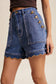 Scallop Button Denim Shorts