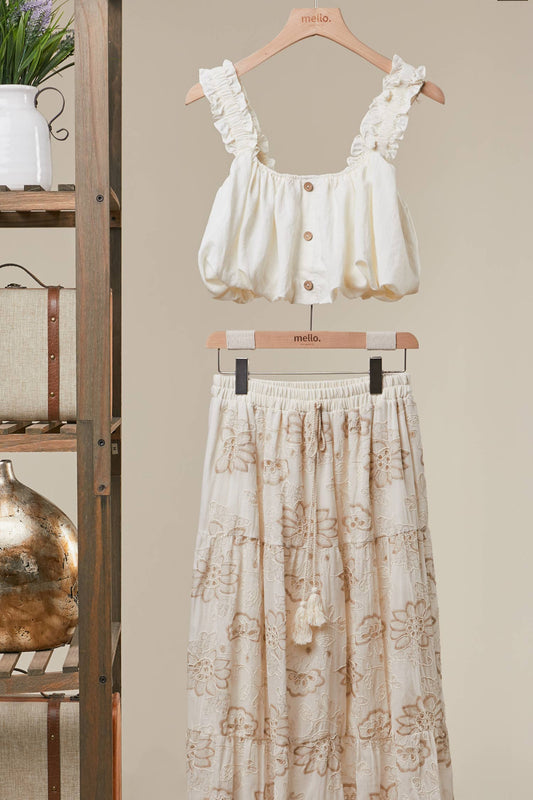 Ruffled Button Front Cropped Tank Top