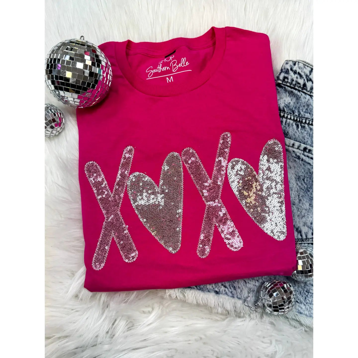 Valentine Xoxo Embroidered Short Sleeve - Pink