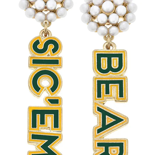 Baylor Bears Pearl Cluster Outline Enamel Earrings in Green