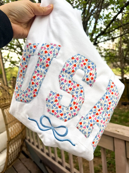 Floral USA Patriotic 4th of July Short Sleeve Tee