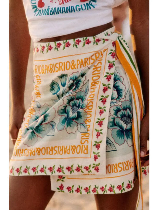 Vacation Print Asymmetrical Mini Skirt