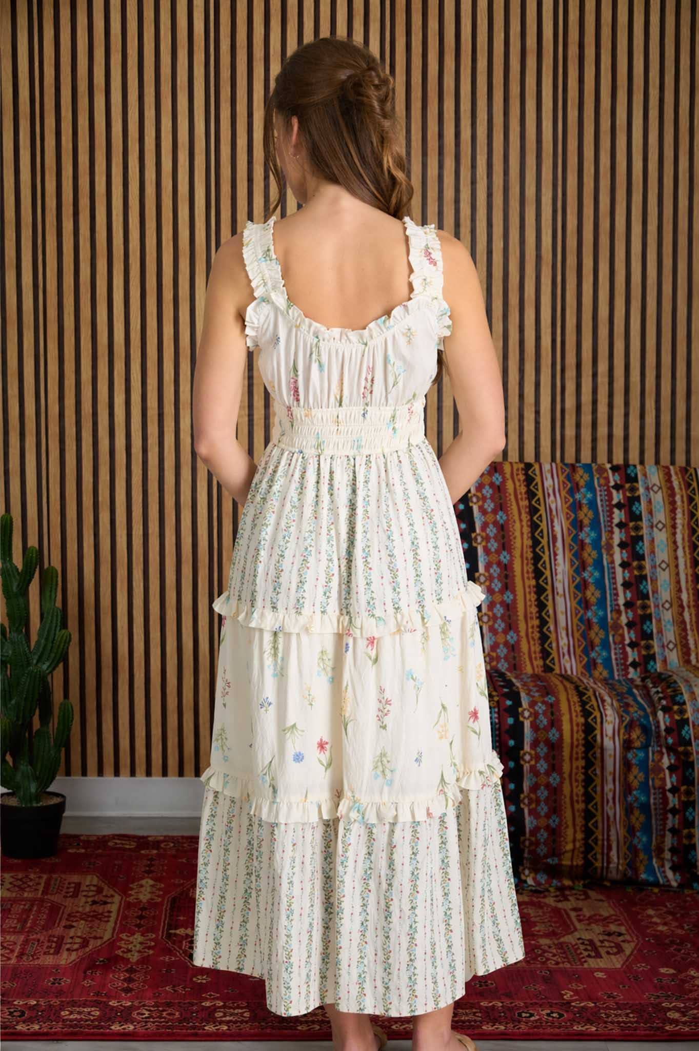 Floral Ruffled Tiered Midi