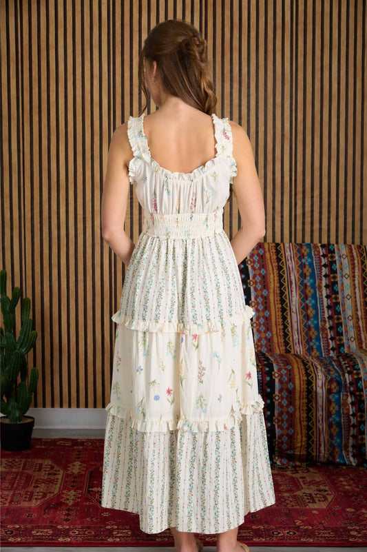 Floral Ruffled Tiered Midi