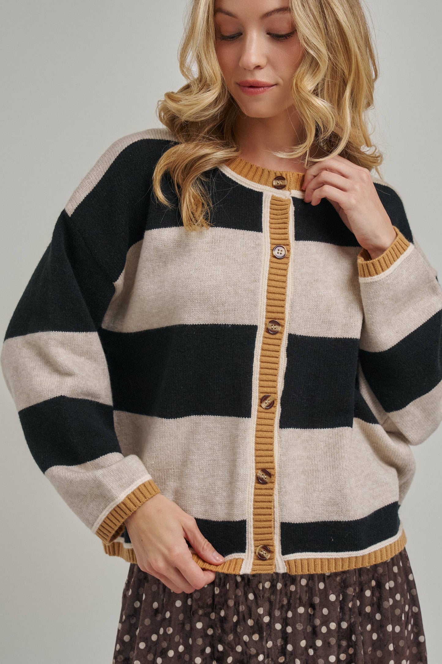 Everyday Cozy Fall Cardigan - Wide Stripe