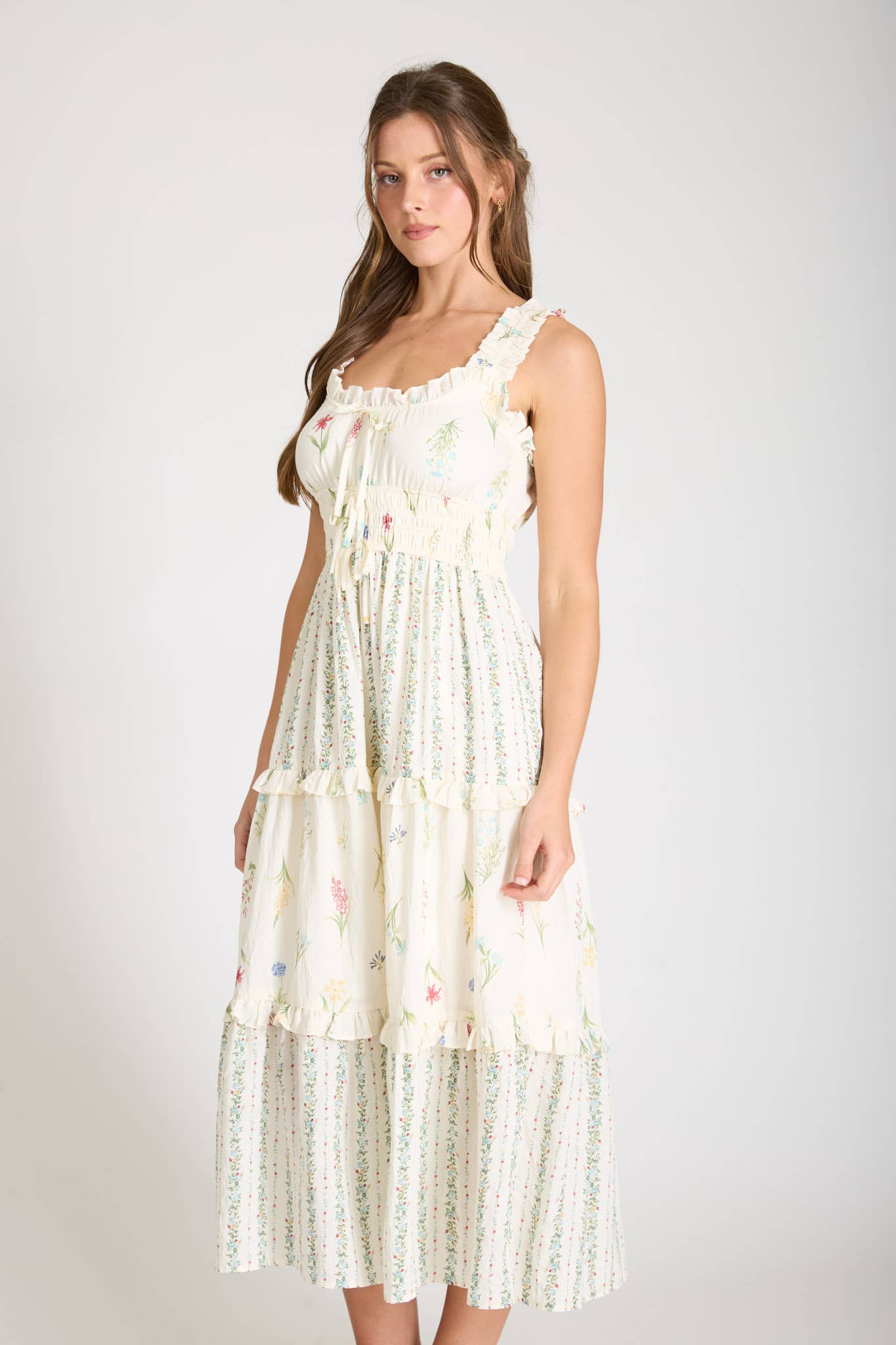 Floral Ruffled Tiered Midi