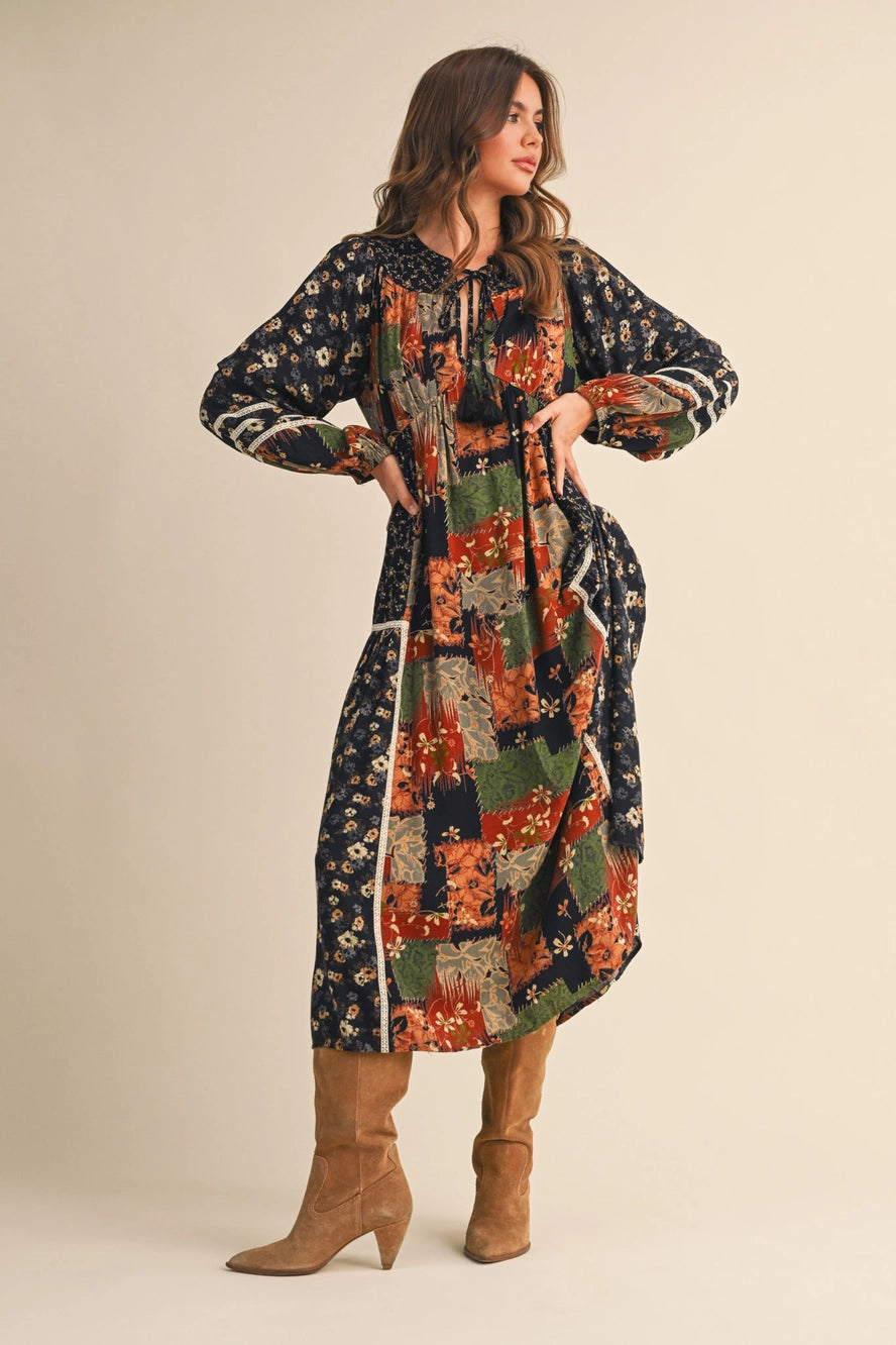 Mixed Floral Patchwork Midi