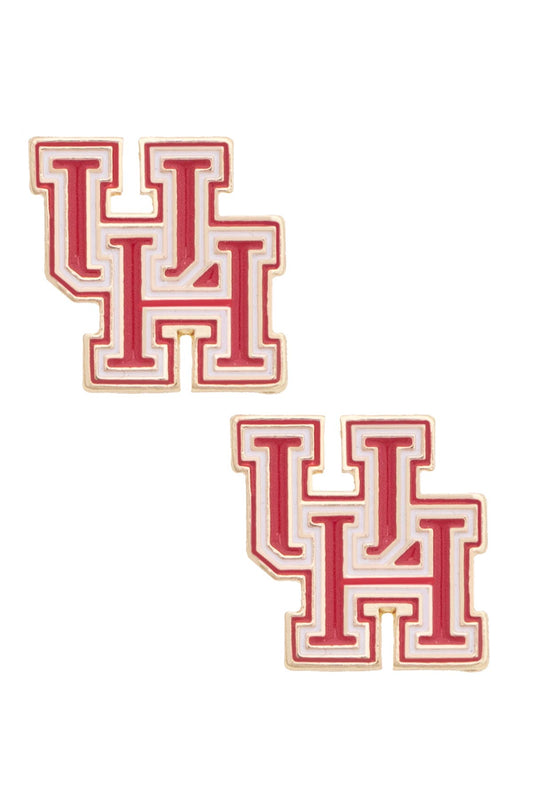 Houston Cougars Enamel Logo Stud Earrings in Shiny Gold