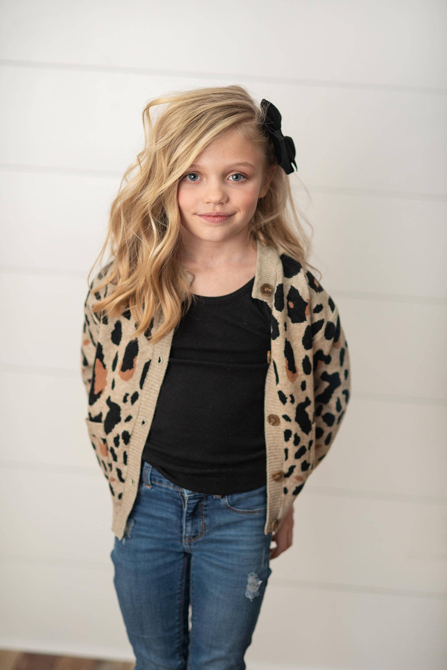 WH Kids Leopard Button Pocket Cardigan Fall Winter Sweater