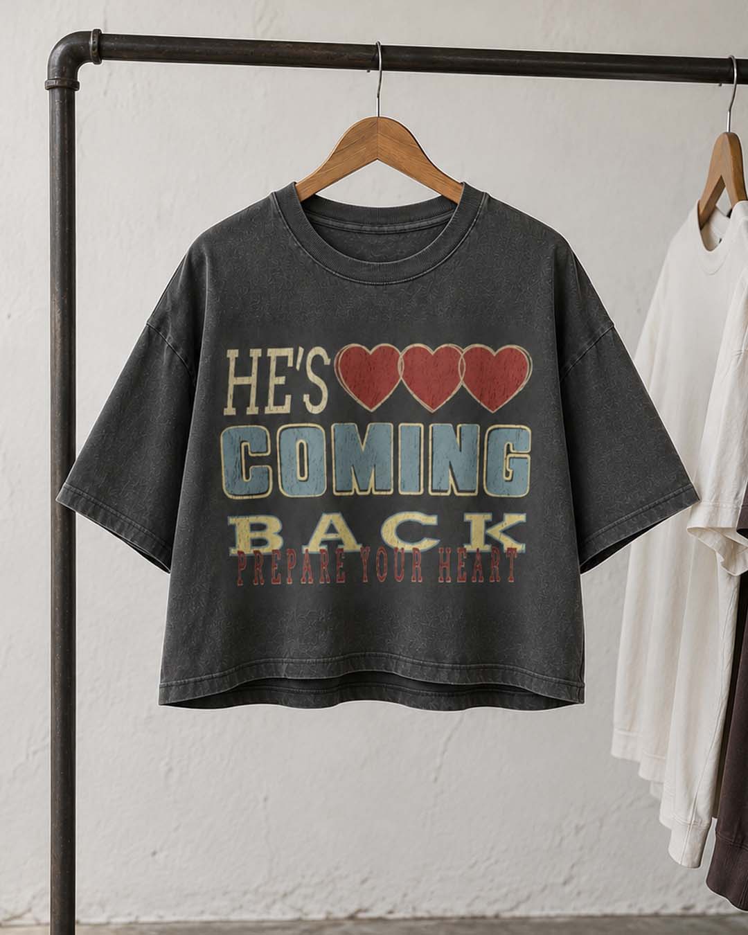 "He's Coming Back" Crop Tee - Vintage Black
