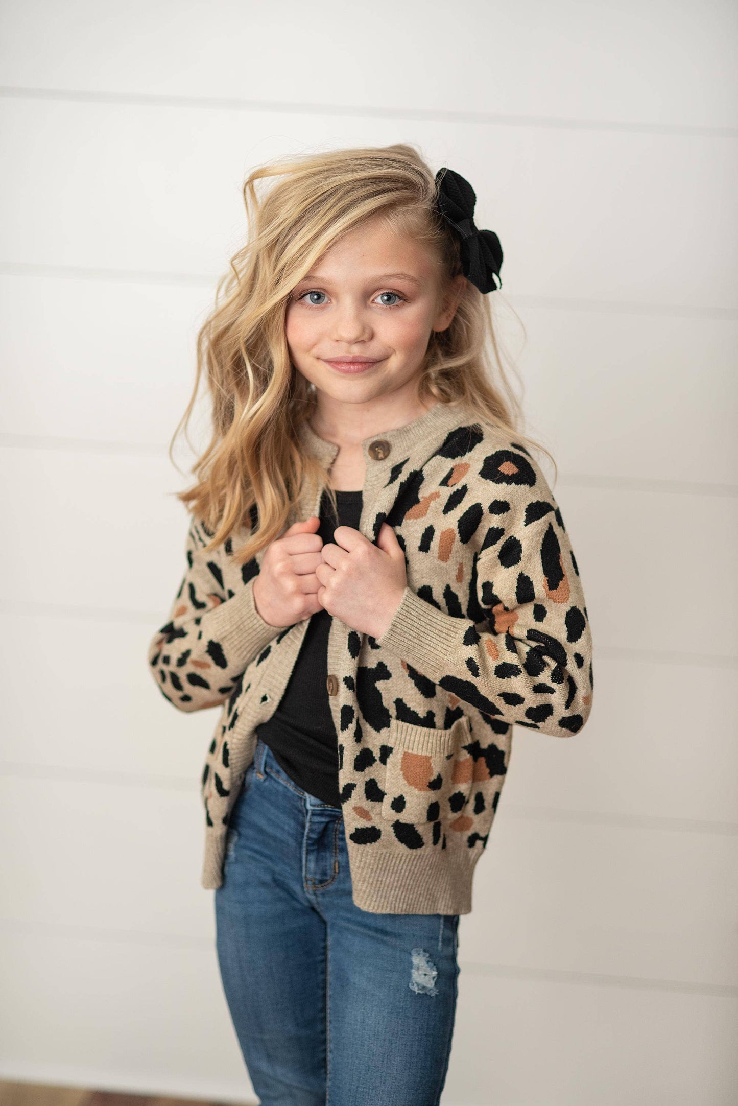 WH Kids Leopard Button Pocket Cardigan Fall Winter Sweater