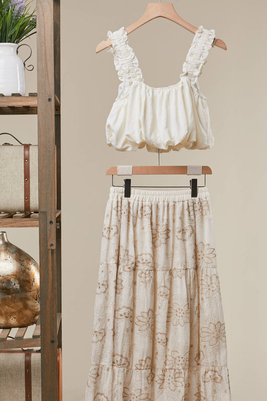 Ruffled Button Front Cropped Tank Top