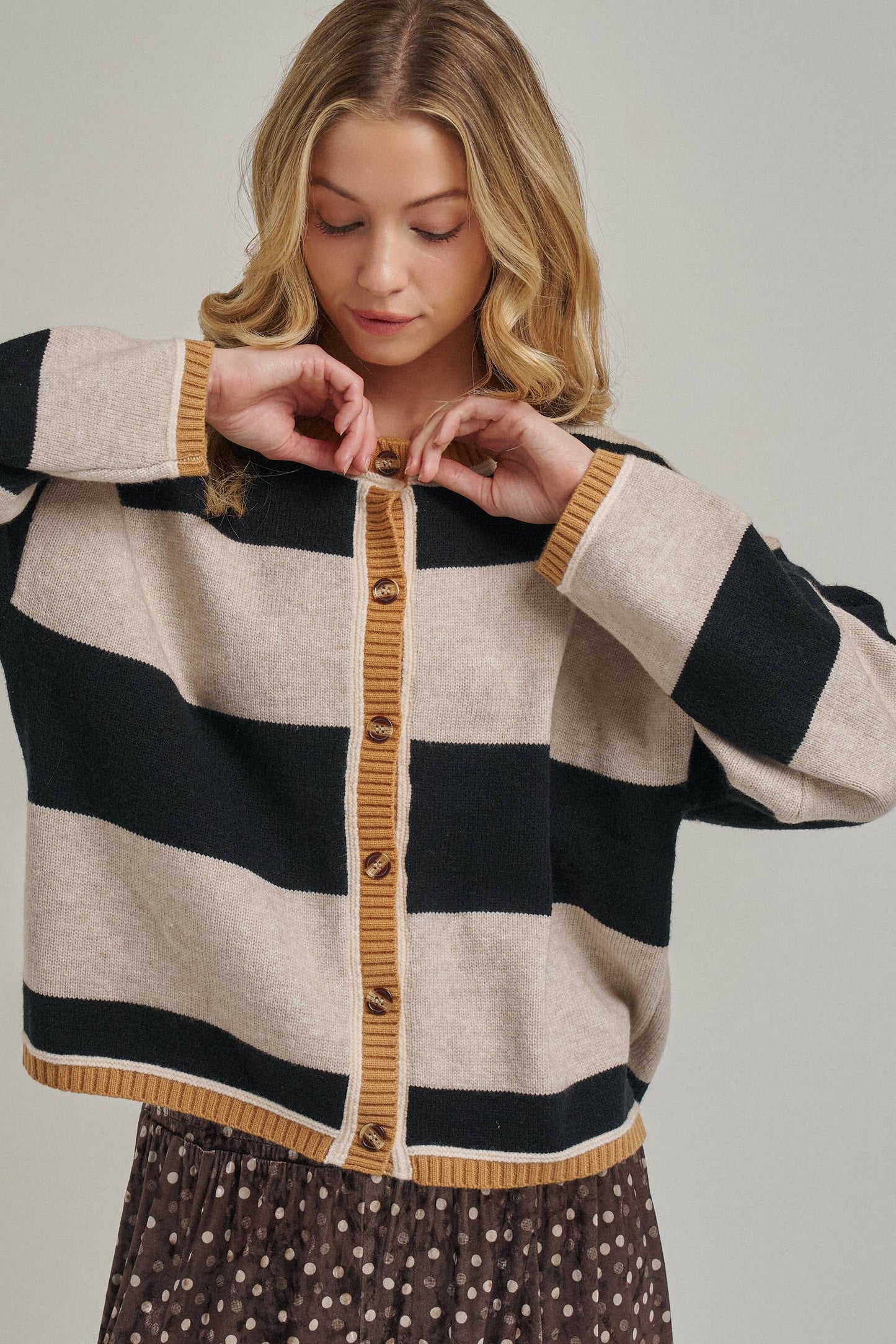 Everyday Cozy Fall Cardigan - Wide Stripe