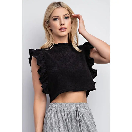 Ruffle Crop Sweater - Black