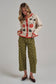 Mid Rise Polka Dot Wide Leg Pant - Olive