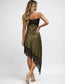 Satin Chic Lace Irregular Hem Midi Dress