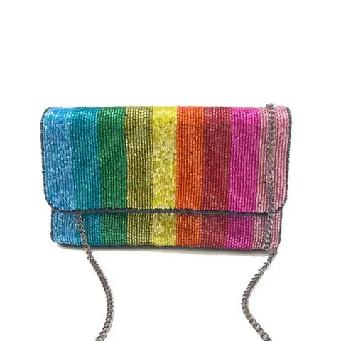 Rainbow Stripe Mini Beaded Clutch