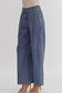 High Waisted Denim w/ Stitching Wide Leg Trouser