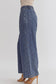 High Waisted Denim w/ Stitching Wide Leg Trouser