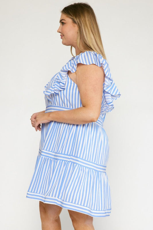 Striped Square Neck Tiered Mini Dress