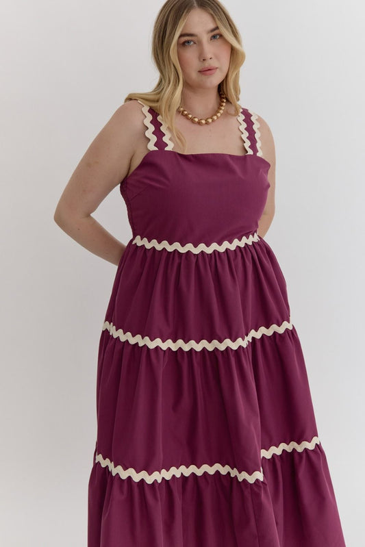 Plus Size Plum Solid Square Neck Sleeveless Midi