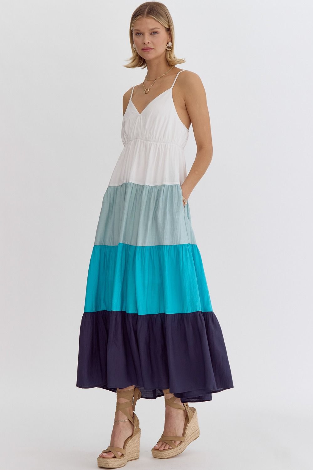 Aqua Color Block Sleeveless Midi - Blues