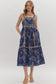 Indigo Toile Print Midi Dress