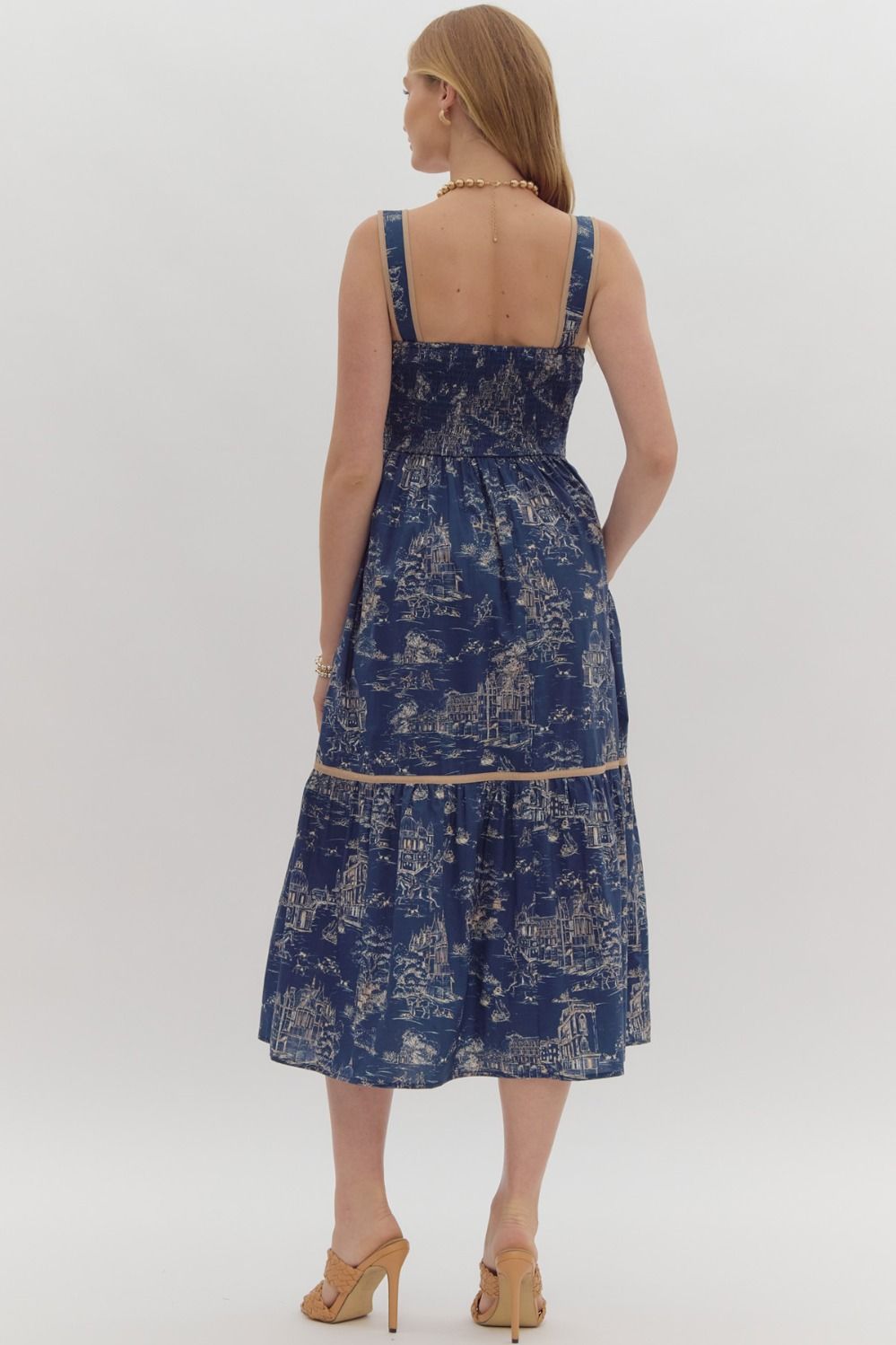 Indigo Toile Print Midi Dress