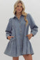 Denim Long Sleeve Mini Ruffled Dress