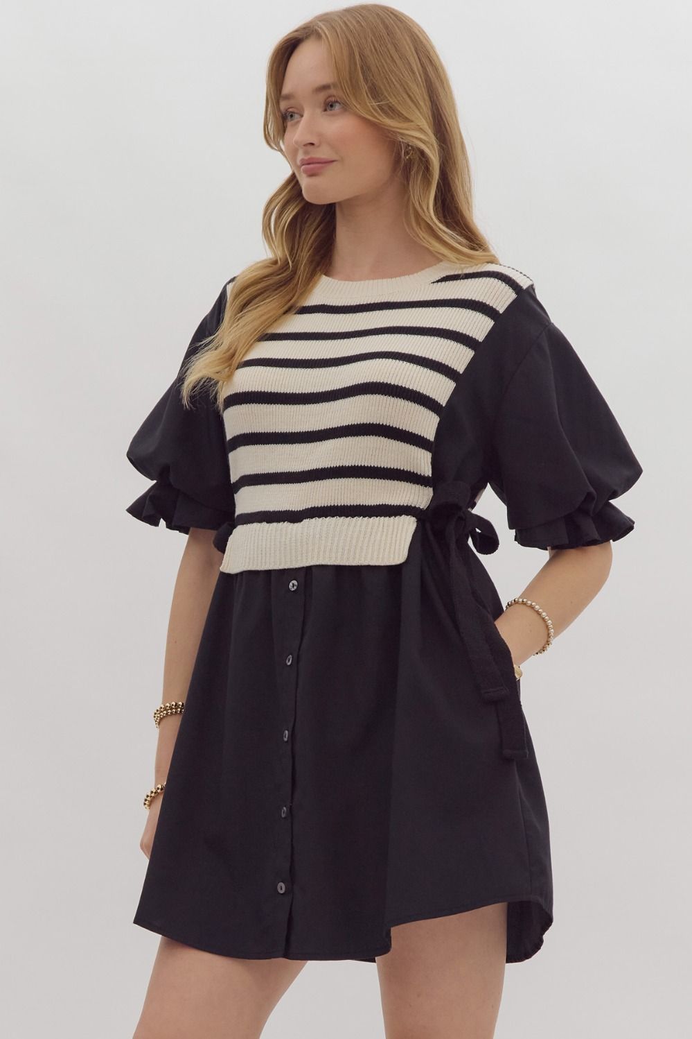 Twofer Black Stripe Sweater Dress