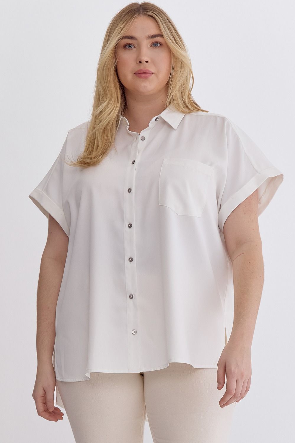 Plus Size Button Down Short Sleeve Top