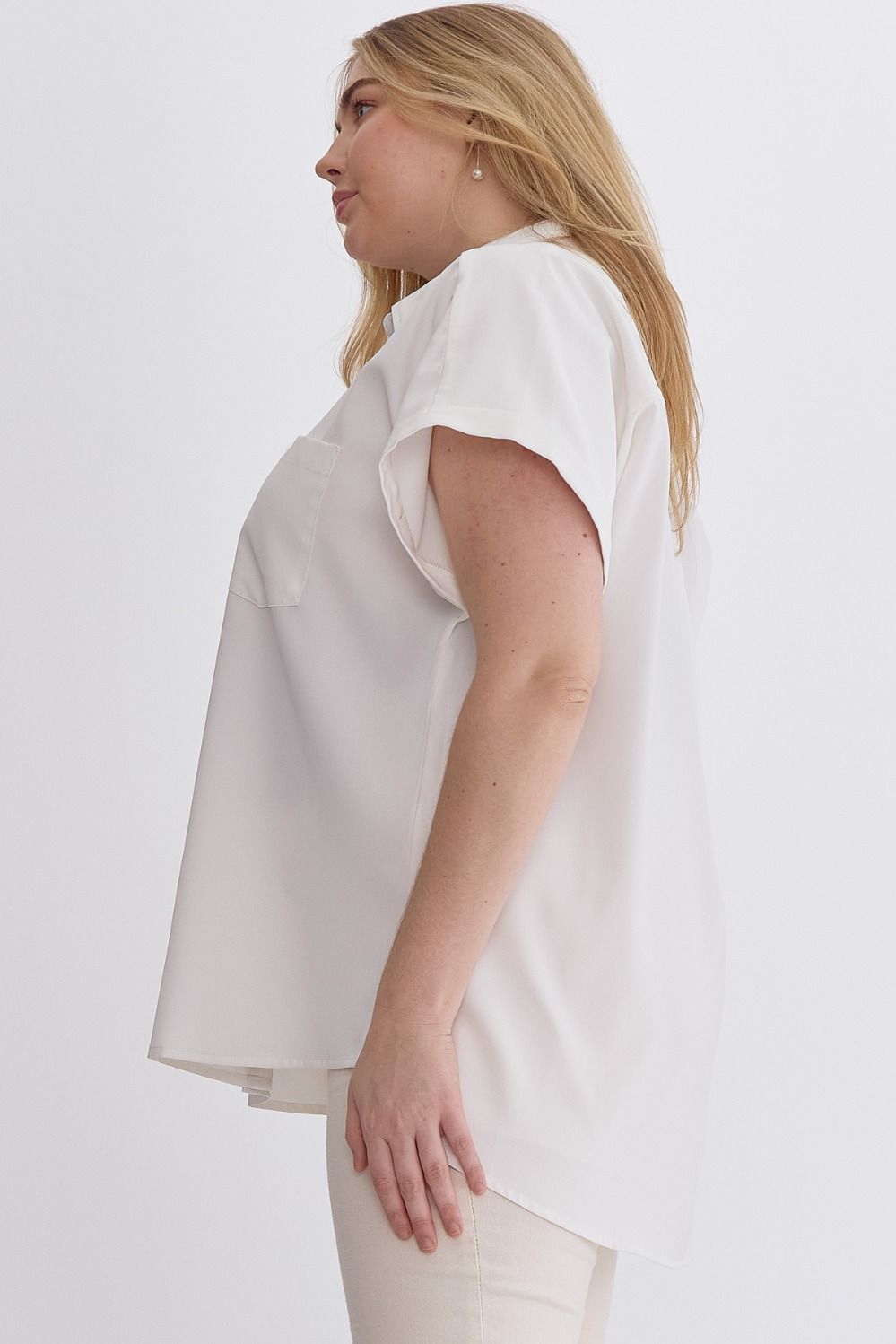 Plus Size Button Down Short Sleeve Top