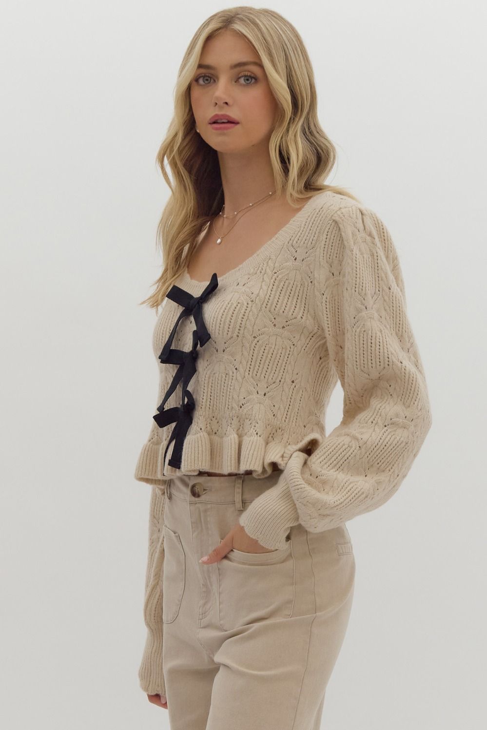 Ruffled Hem Knit Long Sleeve Top