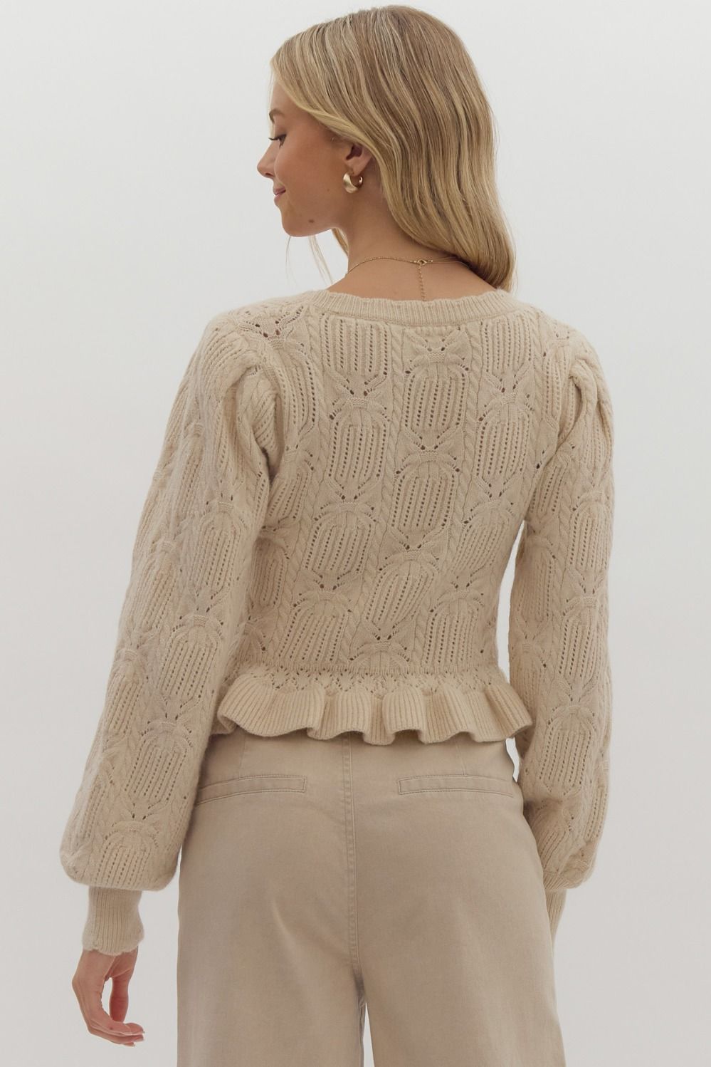 Ruffled Hem Knit Long Sleeve Top