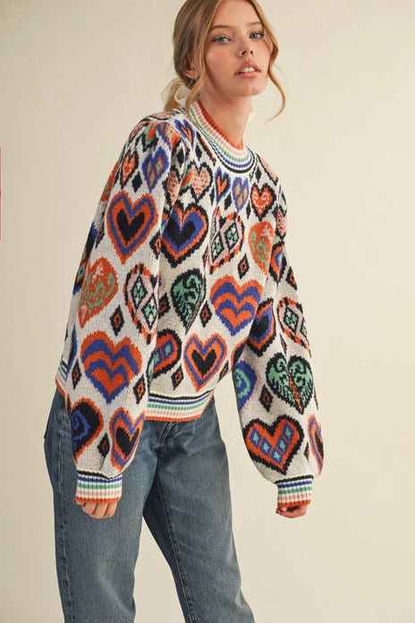 Heart Pattern Pullover Sweater