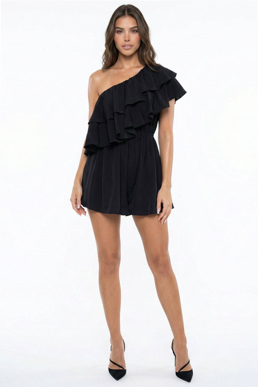 Ruffle Cold Shoulder Romper