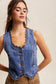 Scallop Trim Stretch Denim Vest