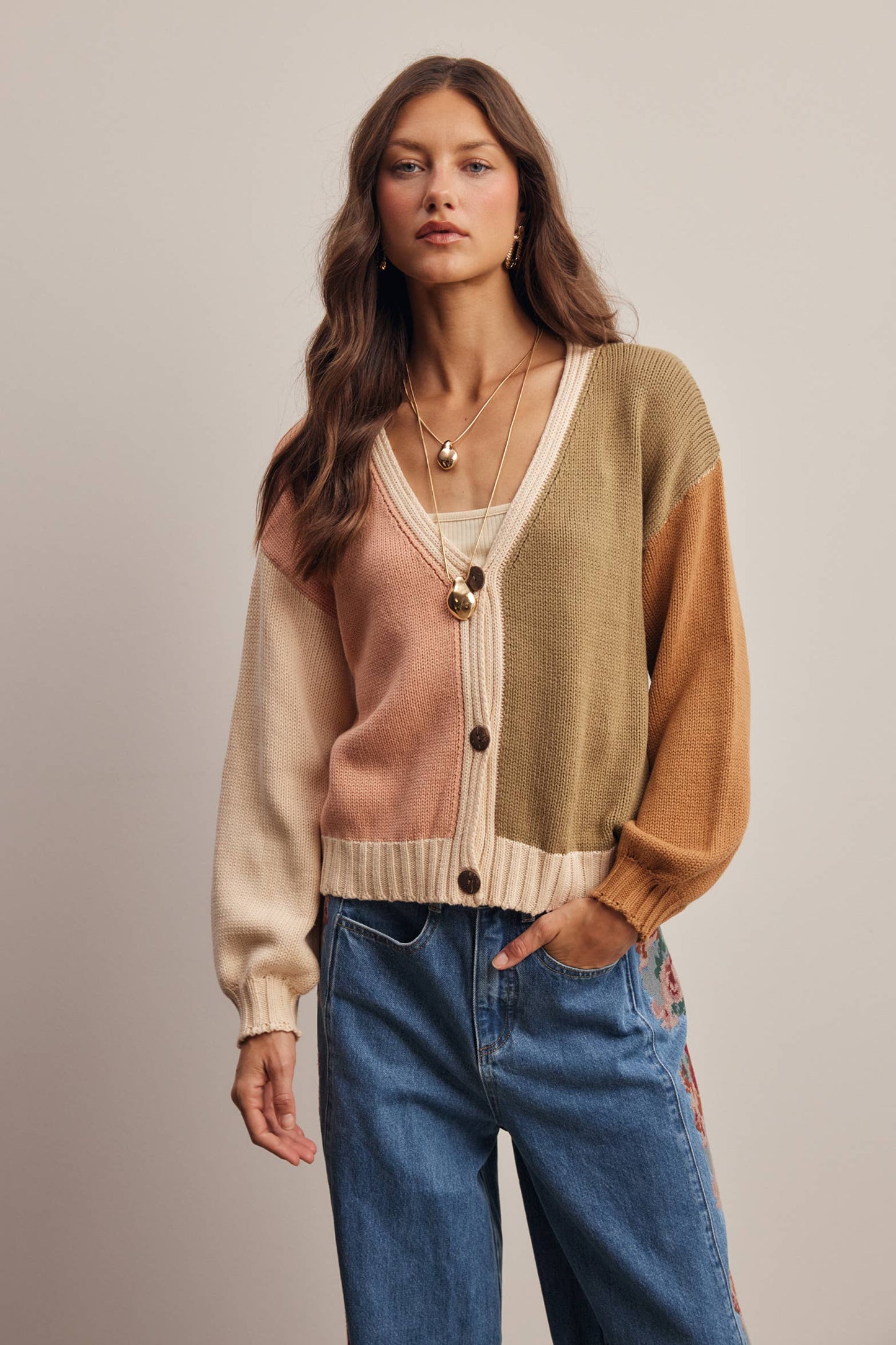 Color Block Knit Cardigan