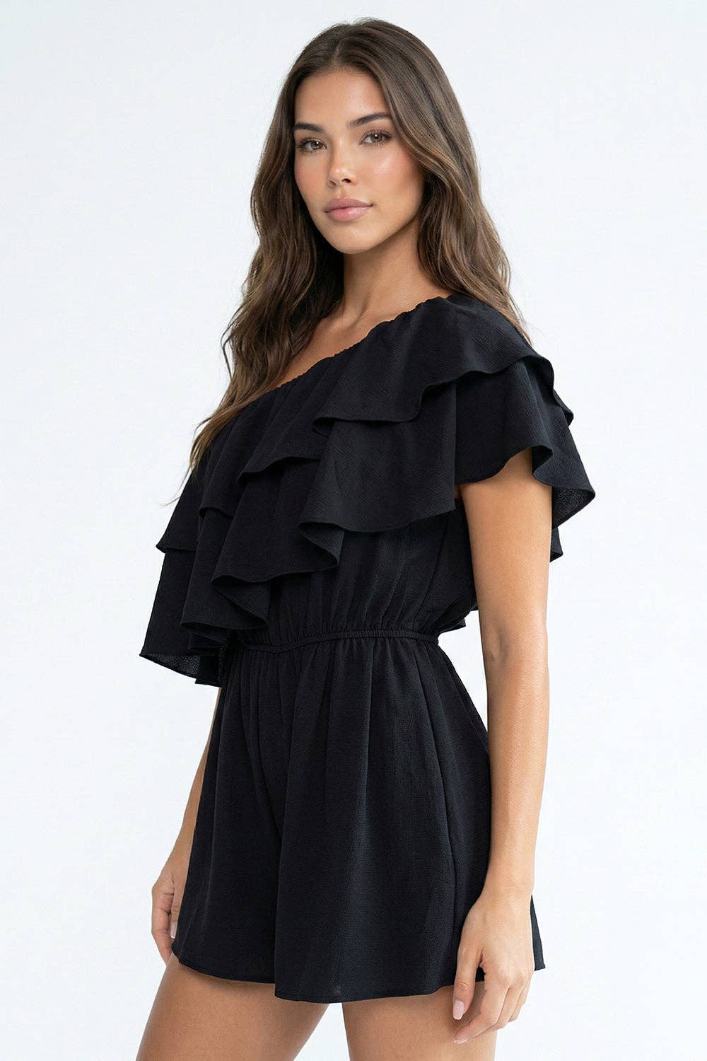 Ruffle Cold Shoulder Romper