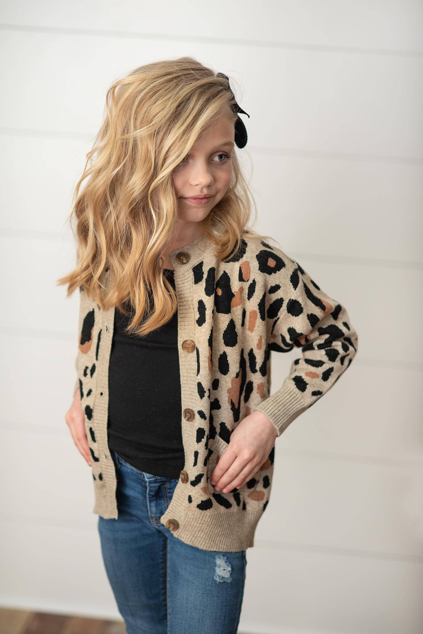 WH Kids Leopard Button Pocket Cardigan Fall Winter Sweater