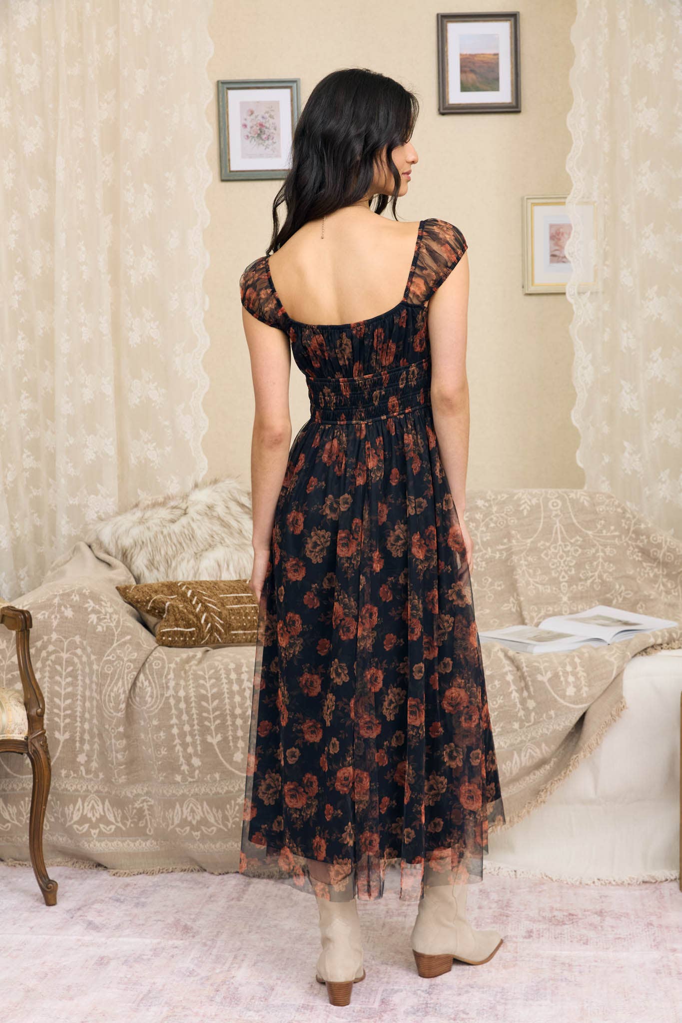 Floral Sweetheart Corset Midi Dress