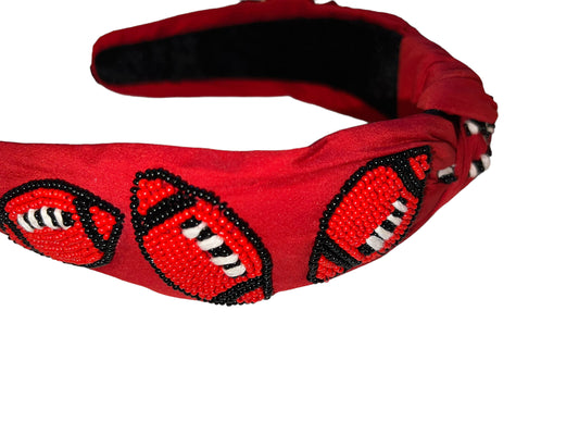Red & Black Beaded Football Headband