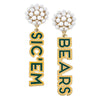 Baylor Bears Pearl Cluster Outline Enamel Earrings in Green