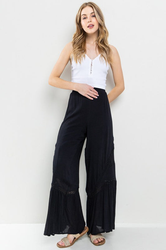 Lace Detail Tiered Wide Pants