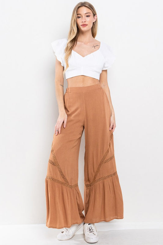 Lace Detail Tiered Wide Pants